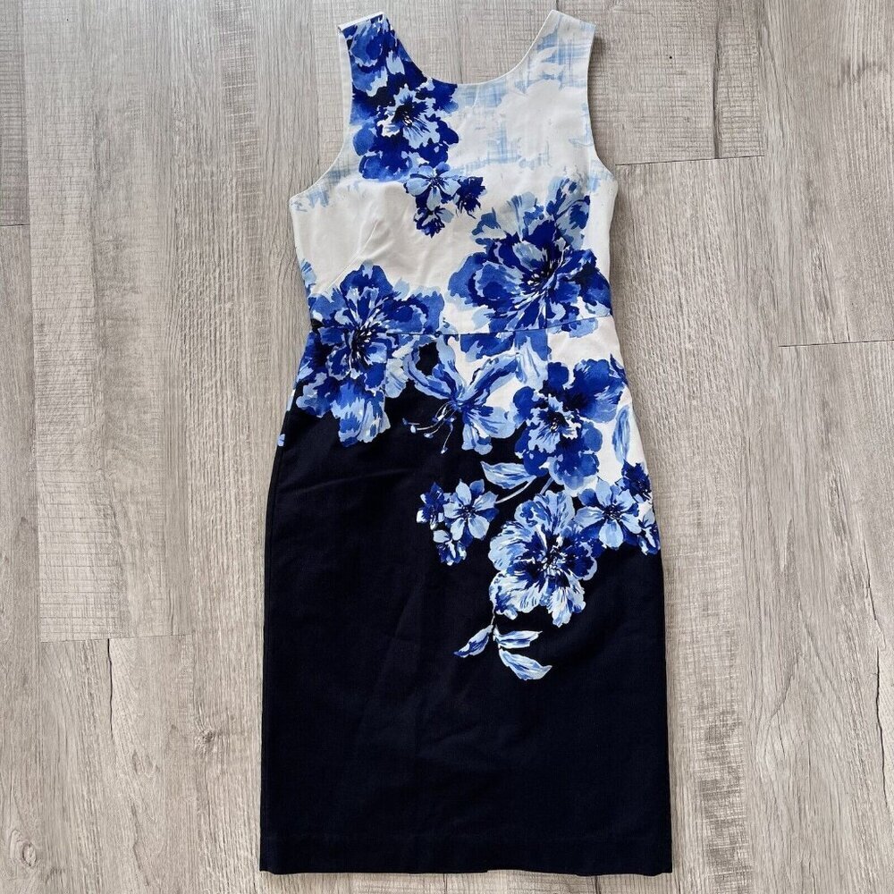 Maeve Anthropologie Floral Dress Size 6? Navy White Sleeveless Formal Knee